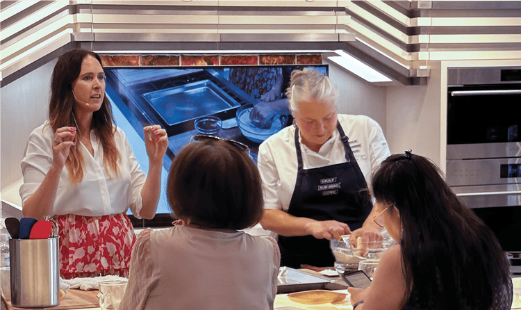 Gemma Stafford and Chef Molly Kruger at the Sub-Zero, Wolf, and Cove showroom in Costa Mesa, California.